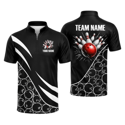Custom Team Black Bowling Jersey For Men, Custom Team Bowling Shirt BZ1084