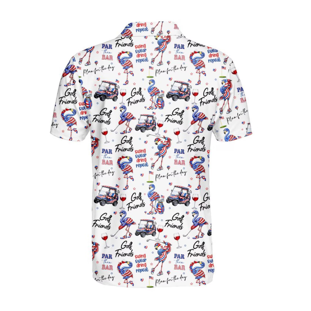 Par Then Bar Flamingo USA Flag Golf Men Polo Shirt, Funny Flamingo Patriotic Golf Shirts For 4th Of July GE0470