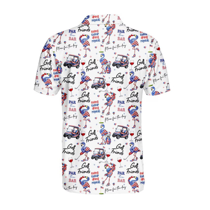 Par Then Bar Flamingo USA Flag Golf Men Polo Shirt, Funny Flamingo Patriotic Golf Shirts For 4th Of July GE0470