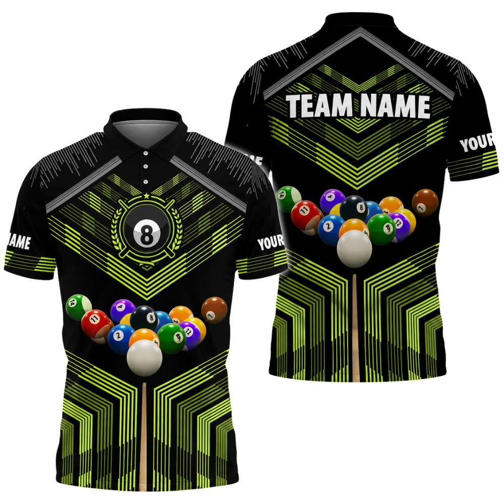 Custom Team 8 Ball Black Blue Billiard Men Polo Shirt, Custom Billiard Team Shirts BIZ0312