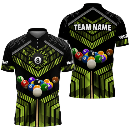 Custom Team 8 Ball Black Blue Billiard Men Polo Shirt, Custom Billiard Team Shirts BIZ0312