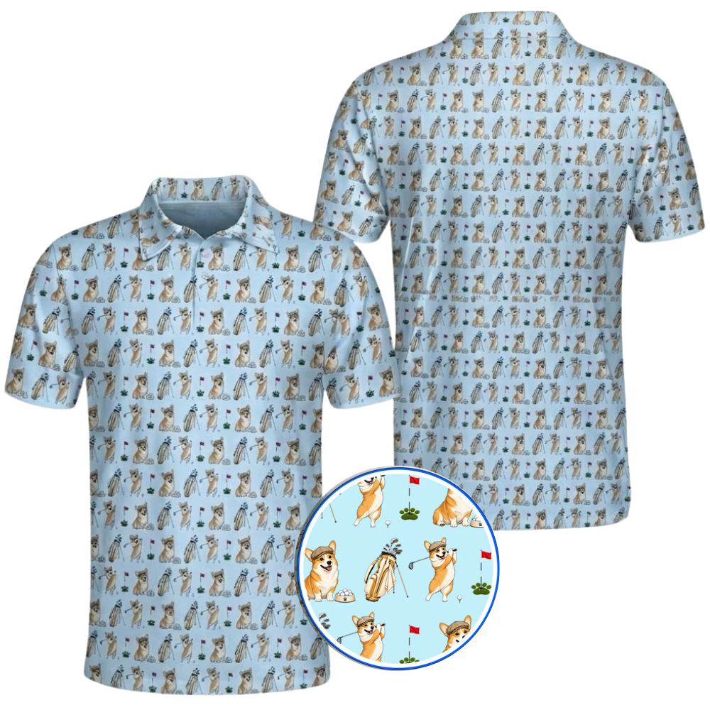 Funny Corgi Golfing Golf Polo Shirt Mens, Dog Corgi Golf Shirts GZ0390