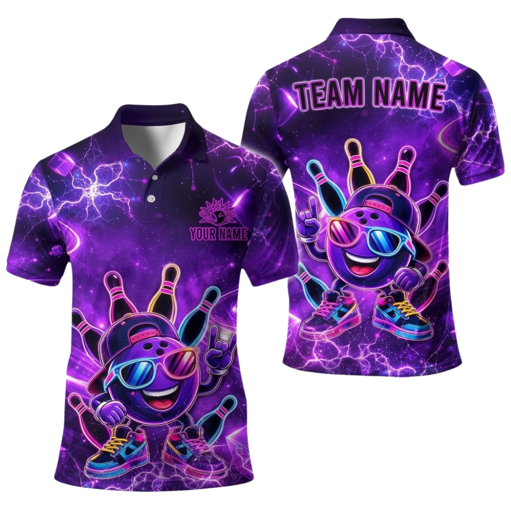 Funny Ball Custom Neon Green Bowling Polo Shirt For Men, Custom Bowling Team Shirts BE0254