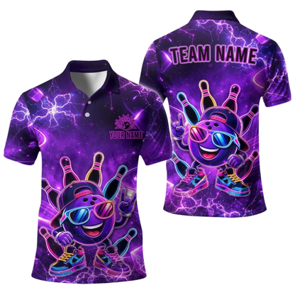 Funny Ball Custom Neon Green Bowling Polo Shirt For Men, Custom Bowling Team Shirts BE0254
