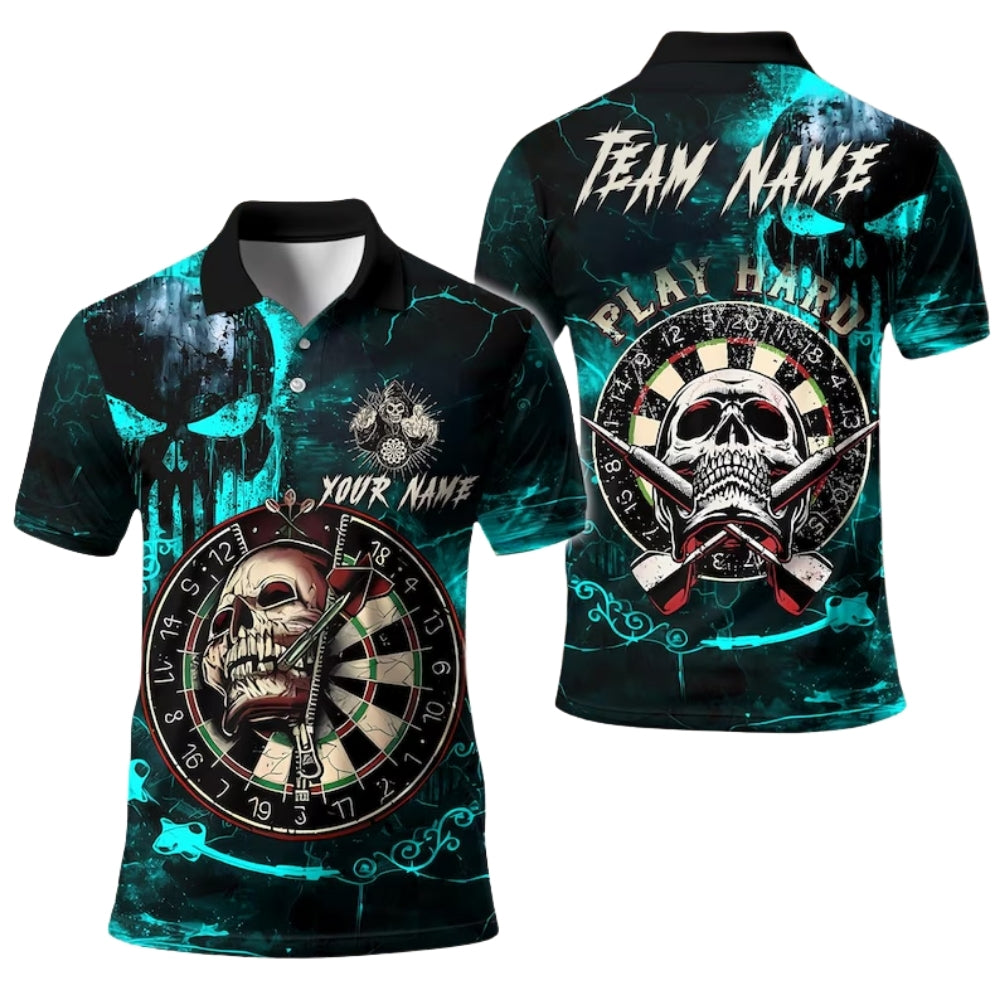 Custom Skull Dartboard Darts Polo Shirt Mens Black Red, Custom Skull Darts Shirts For Team DE0095