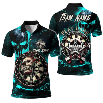 Custom Skull Dartboard Darts Polo Shirt Mens Black Red, Custom Skull Darts Shirts For Team DE0095