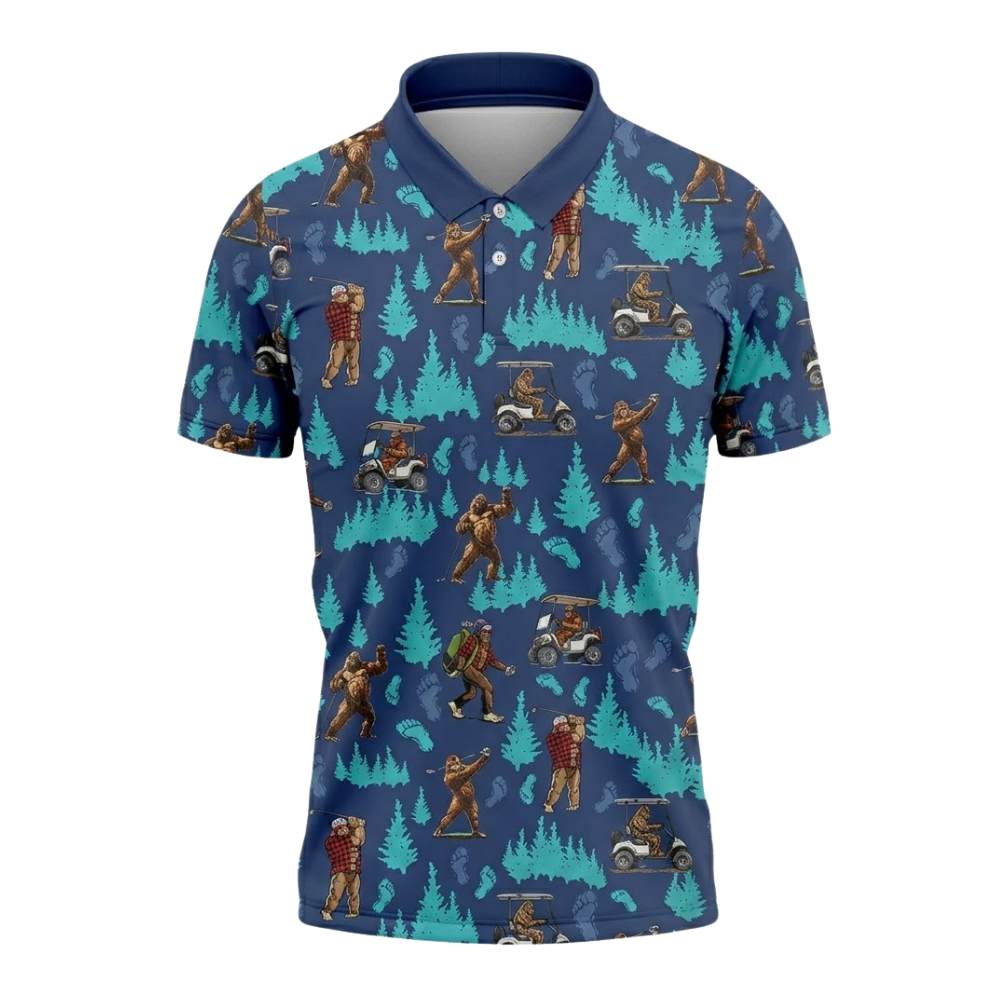 Bigfoot Blue Forest Golf Polo Shirts For Men, Tropical Bigfoot Sasquatch Golf Shirts GZ0328