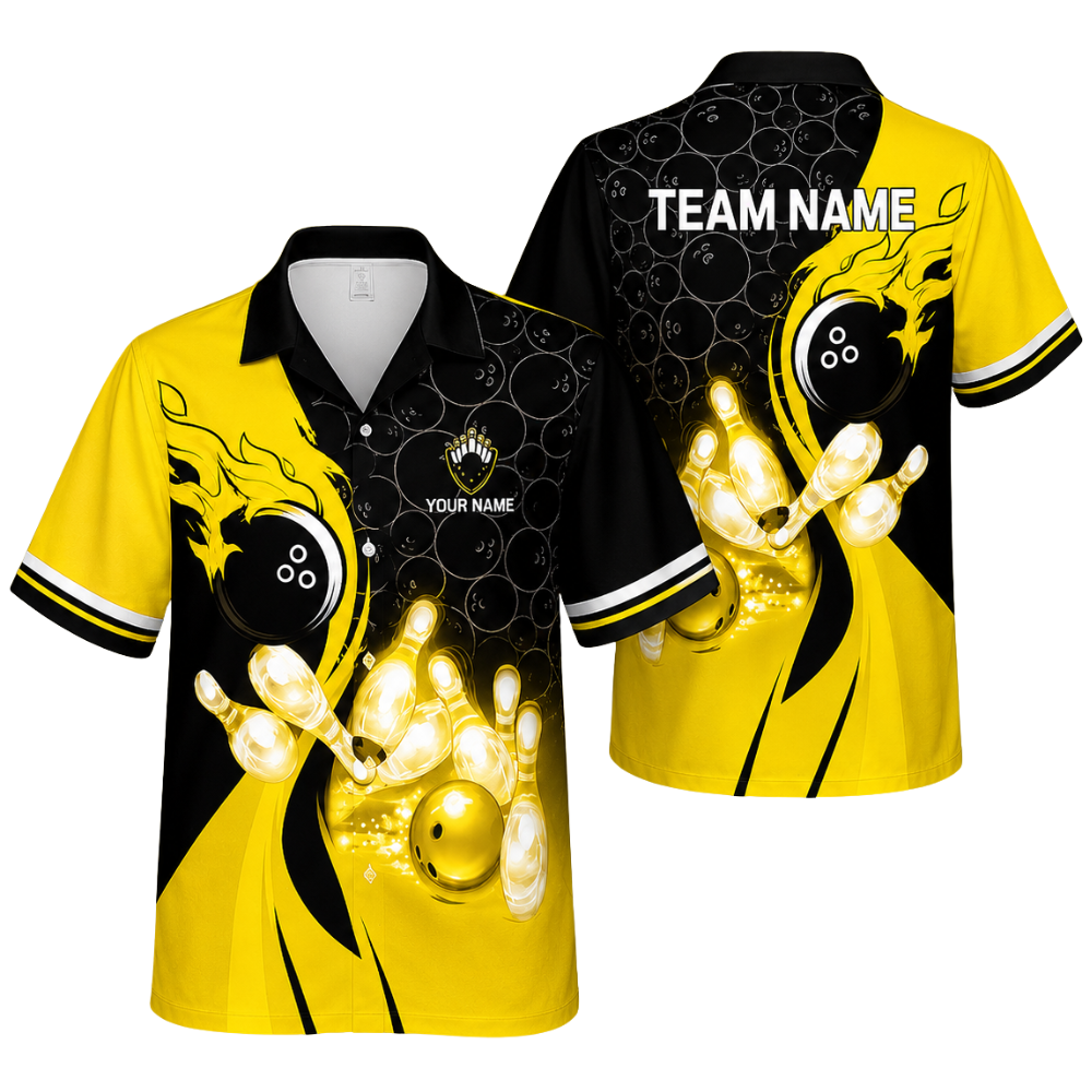 Custom Blue Flame Bowling Hawaiian Shirt For Men Women, Custom Flame Team Bowling Shirts BE0189