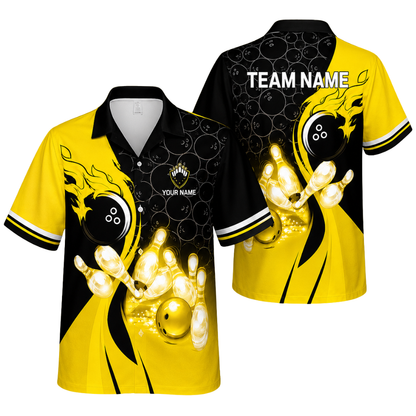 Custom Blue Flame Bowling Hawaiian Shirt For Men Women, Custom Flame Team Bowling Shirts BE0189