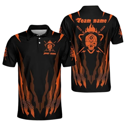 Red And Black Custom Grunge Skull Billiard Polo Shirts For Men, Custom Skull Billiard Team Shirts BIZ0159