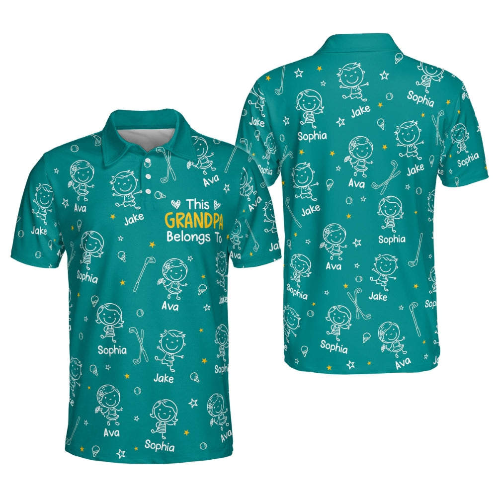 This Grandpa Belongs To Custom Kid Names Golf Polo Shirt Mens, Custom Golf Shirts For Father's Day GM0441