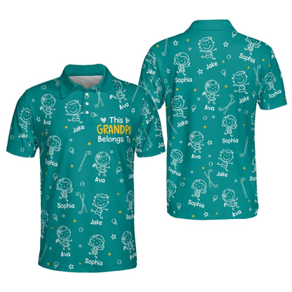 This Grandpa Belongs To Custom Kid Names Golf Polo Shirt Mens, Custom Golf Shirts For Father's Day GM0441