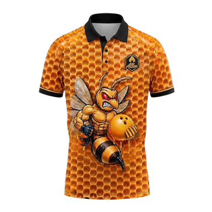 Custom Bee Yellow Bowling Polo Shirts For Men, Custom Bee Team Bowling Shirts BZ1057