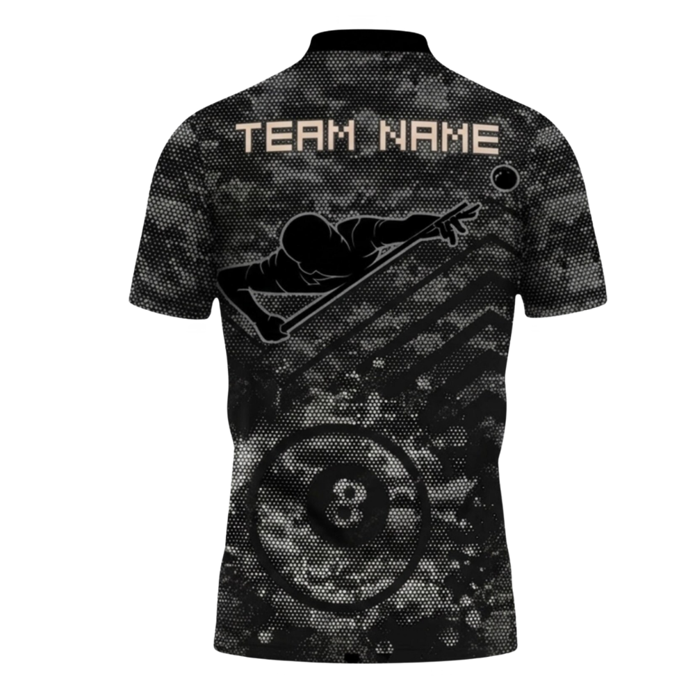 Custom Black Camo 8 Ball Billiard Polo Shirts For Men, Custom Camo Billiard Team Shirts BIE0067