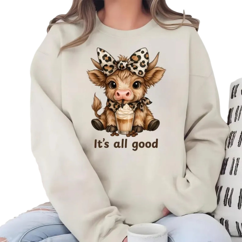 Cute Leopard Highland Cow Sweatshirt, Highland Cow Lover Iced Coffee Sweatshirt 2D0777