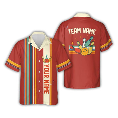 Custom Navy Blue Retro Bowling Hawaiian Shirt For Men, Custom Retro Bowling Team Shirt HB0169