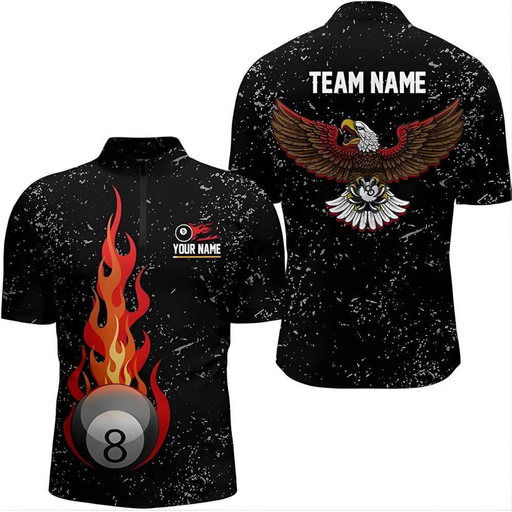 Custom Flame 8 Ball Eagle Billiard Jersey Mens, Custom Eagle Pool Billiard Team Shirts BIZ0205