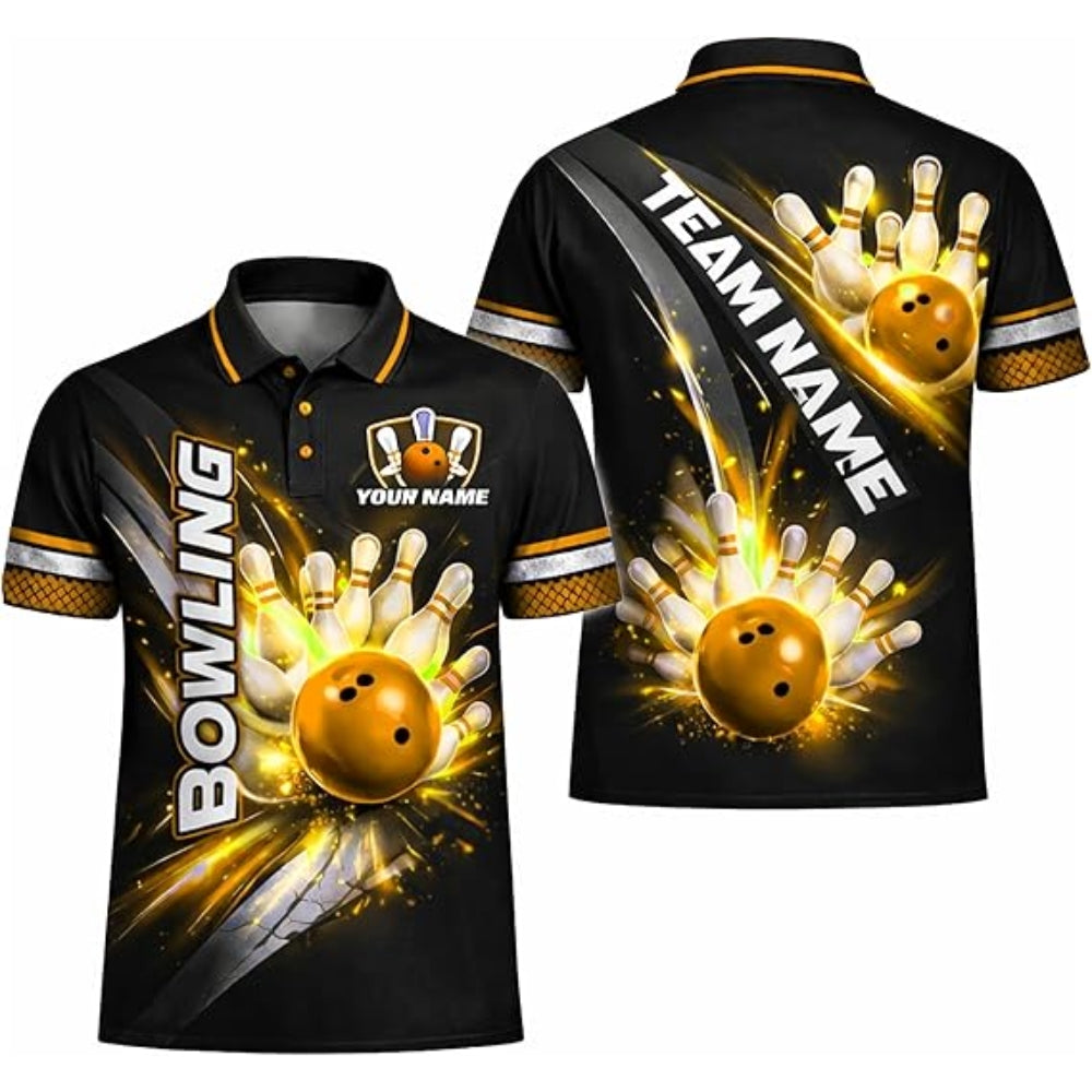 Custom Team Black And Purple Bowling Polo Shirt For Men, Custom Bowling Shirts BZ0378