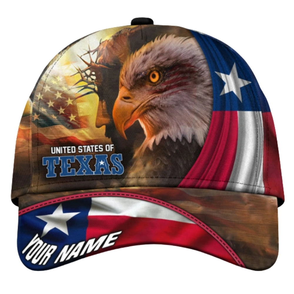 Custom Texas Flag Eagle Baseball 3D Cap, Personalized Texas Patriotic Hats CP0440