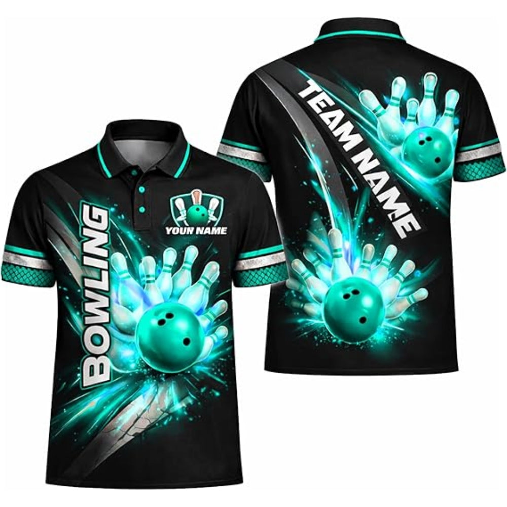 Custom Team Black And Purple Bowling Polo Shirt For Men, Custom Bowling Shirts BZ0378