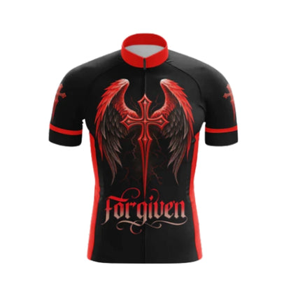 Black And Red Cross Forgiven Cycling Short Sleeve Jersey For Men, Christian Cycling Jerseys CG0547