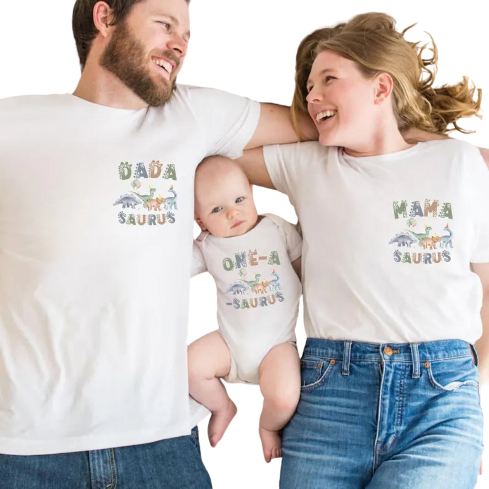 Dadasaurus Mamasaurus Matching Dinosaur First Birthday Family T Shirts, 1st Birthday Dinosaur Family Shirts ET0355