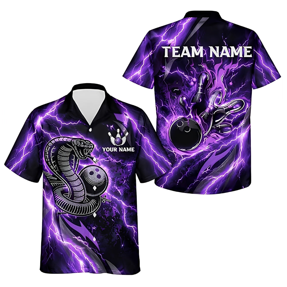 Custom Snake Thunder Purple Hawaiian Bowling Shirt Mens, Custom Snake Bowling Shirts For Team BZ0379