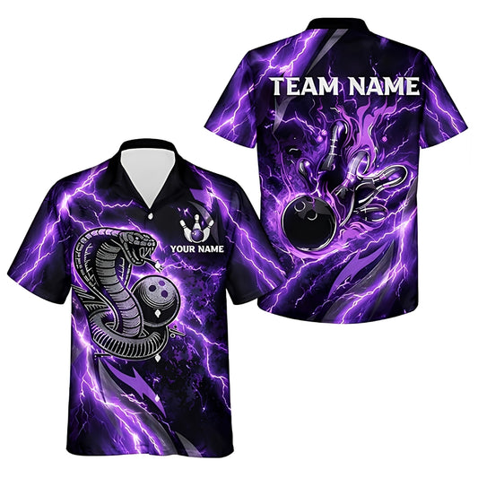 Custom Snake Thunder Purple Hawaiian Bowling Shirt Mens, Custom Snake Bowling Shirts For Team BZ0379