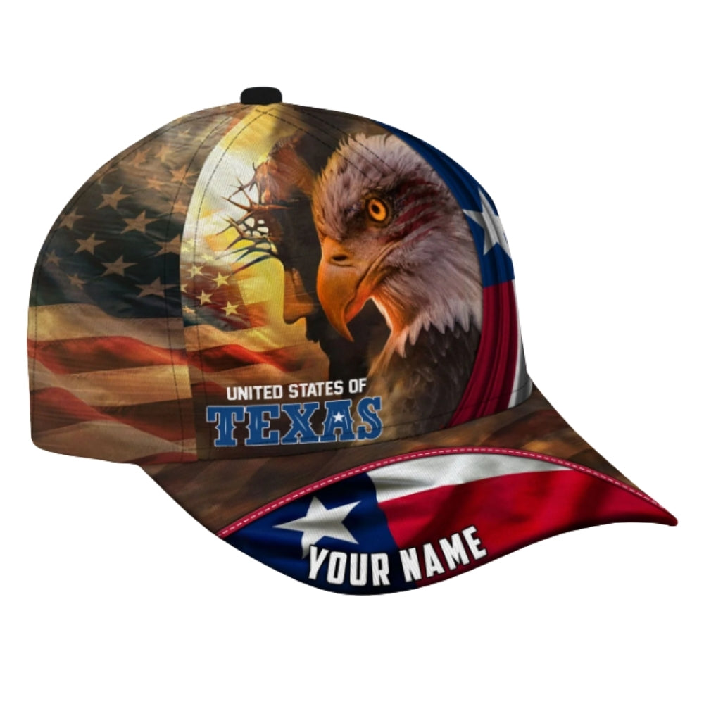 Custom Texas Flag Eagle Baseball 3D Cap, Personalized Texas Patriotic Hats CP0440