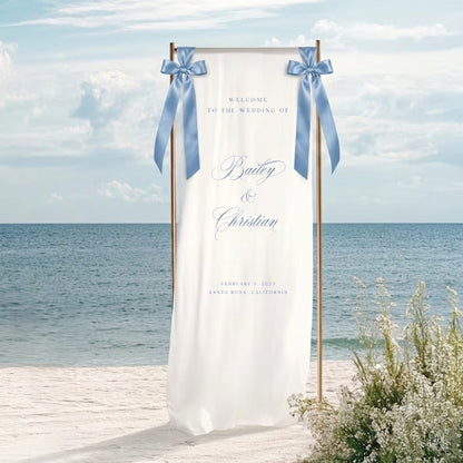 Personalized Beach Wedding Fabric Welcome Banner, Custom Line Beach Wedding Welcome Sign WD0224
