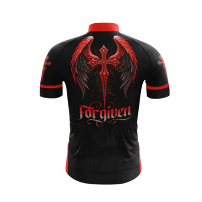 Black And Red Cross Forgiven Cycling Short Sleeve Jersey For Men, Christian Cycling Jerseys CG0547