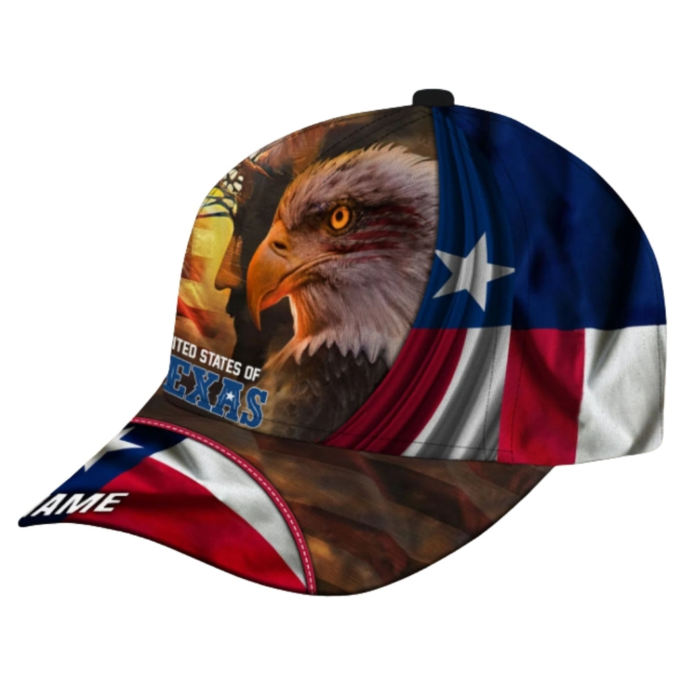 Custom Texas Flag Eagle Baseball 3D Cap, Personalized Texas Patriotic Hats CP0440