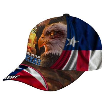 Custom Texas Flag Eagle Baseball 3D Cap, Personalized Texas Patriotic Hats CP0440