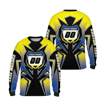 Custom Gradient Cyan And Purple Men's Motocross Long Sleeve Jersey, Custom Gradient Dirt Bike Shirts With Number ME0020