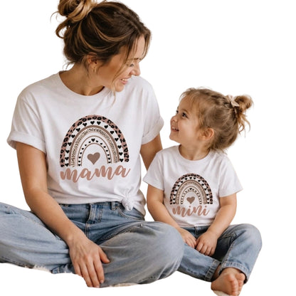 Mama And Mini Leopard Rainbow Matching T Shirt, Matching Mommy And Daughter Leopard Shirts ET0946