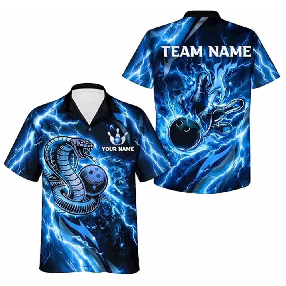 Custom Snake Thunder Purple Hawaiian Bowling Shirt Mens, Custom Snake Bowling Shirts For Team BZ0379
