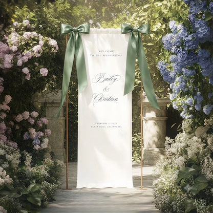 Personalized Beach Wedding Fabric Welcome Banner, Custom Line Beach Wedding Welcome Sign WD0224