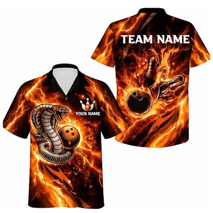 Custom Snake Thunder Purple Hawaiian Bowling Shirt Mens, Custom Snake Bowling Shirts For Team BZ0379