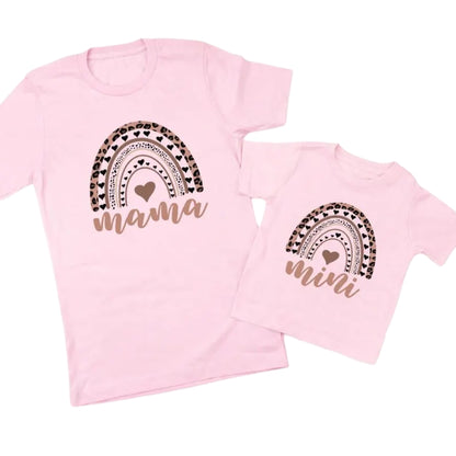 Mama And Mini Leopard Rainbow Matching T Shirt, Matching Mommy And Daughter Leopard Shirts ET0946
