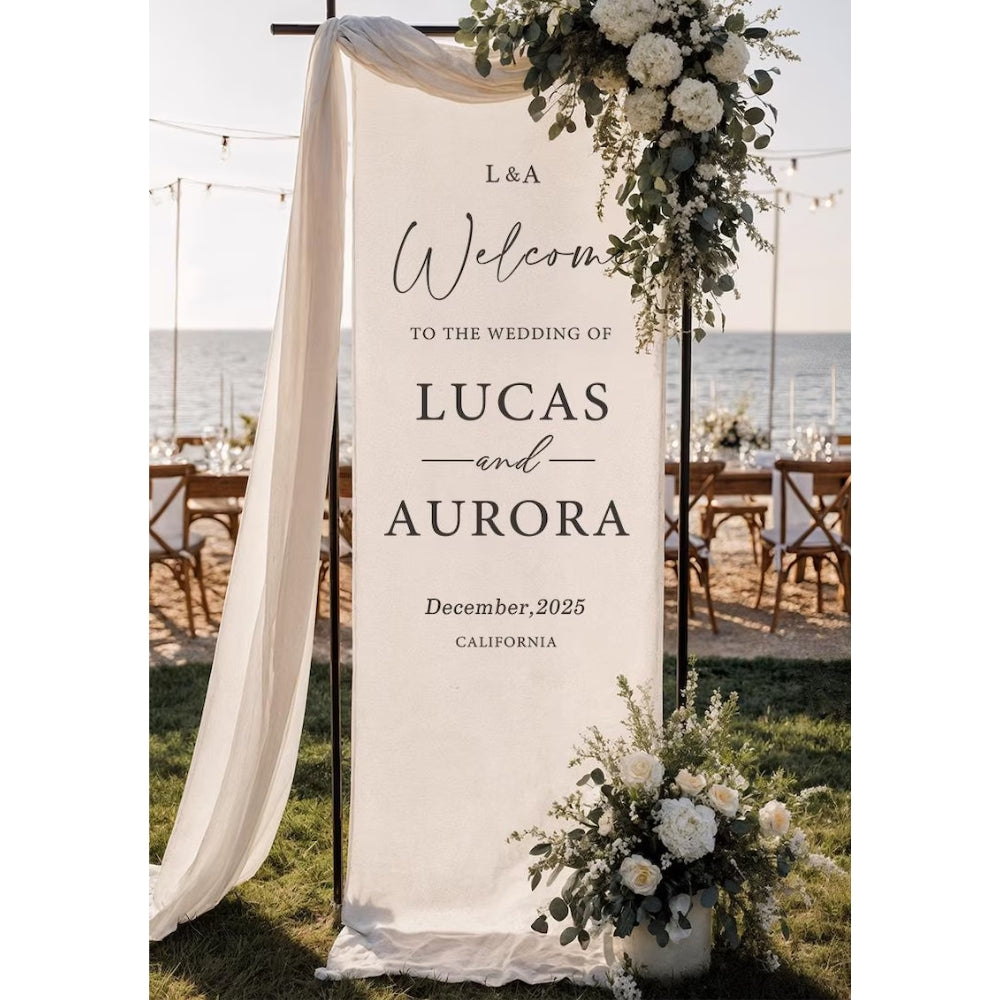 Fabric Welcome Sign Personalized Wedding Banner, Custom Welcome Wedding Banner Signs WD0225