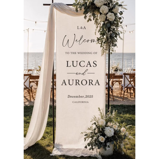 Fabric Welcome Sign Personalized Wedding Banner, Custom Welcome Wedding Banner Signs WD0225