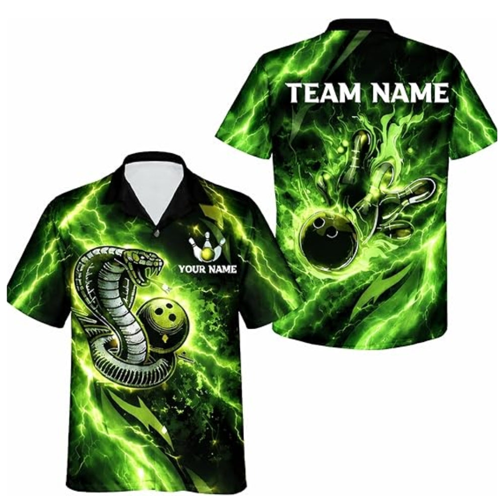 Custom Snake Thunder Purple Hawaiian Bowling Shirt Mens, Custom Snake Bowling Shirts For Team BZ0379