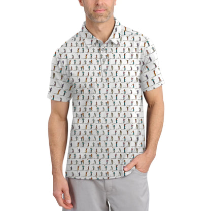 Swinging Golfer Men's Golf Polo Shirt, White Pattern Golf Shirts GZ0240
