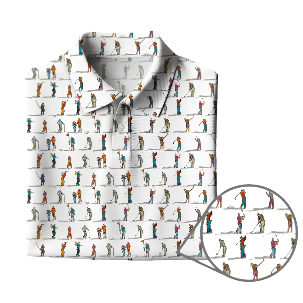 Swinging Golfer Men's Golf Polo Shirt, White Pattern Golf Shirts GZ0240