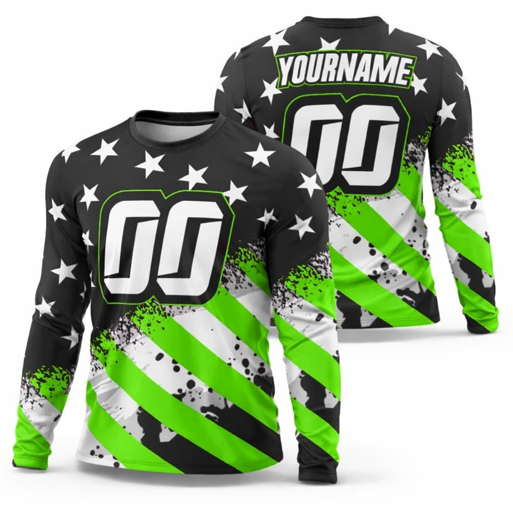 Custom American Flag Motocross Long Sleeve Jersey Mens, Custom Patriotic Motocross Dirt Bike Shirts ME0021