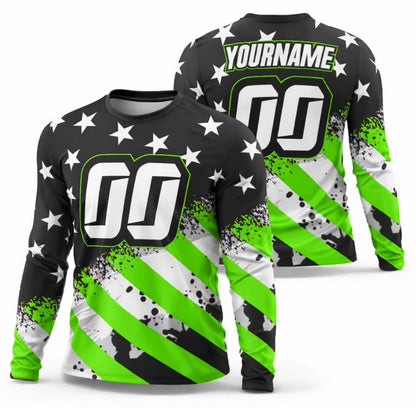 Custom American Flag Motocross Long Sleeve Jersey Mens, Custom Patriotic Motocross Dirt Bike Shirts ME0021