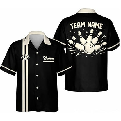 Custom Vintage Black Beige Hawaiian Bowling Shirt Men, Custom Vintage Bowling Team Shirts BZ0380