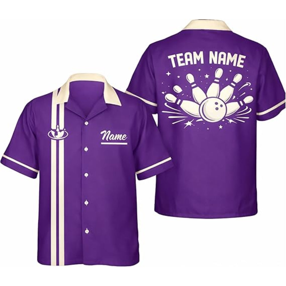 Custom Vintage Black Beige Hawaiian Bowling Shirt Men, Custom Vintage Bowling Team Shirts BZ0380
