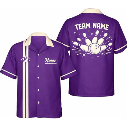 Custom Vintage Black Beige Hawaiian Bowling Shirt Men, Custom Vintage Bowling Team Shirts BZ0380