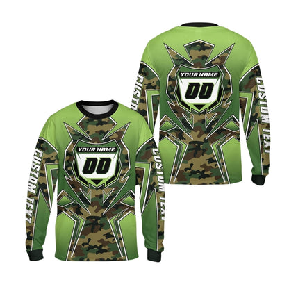 Custom Green Camouflage Motocross Dirt Bike Long Sleeve Jersey For Men, Custom Camo Dirt Bike Shirts ME0022
